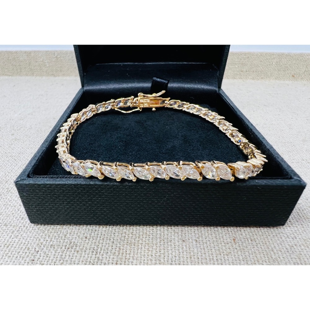 Gold Over Sterling Silver Marquise Cubic Zirconia Tennis Bracelet 925 7.25"